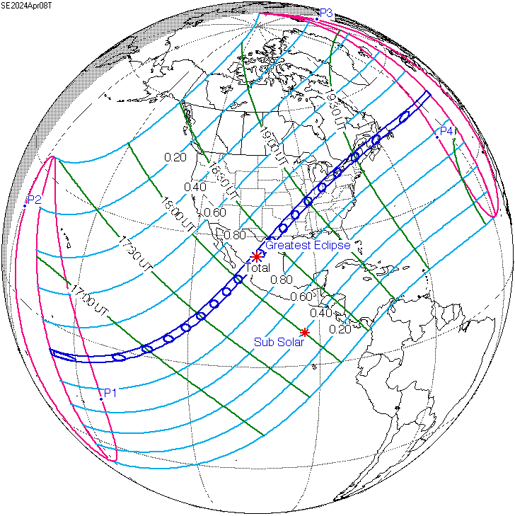Solar Eclipse track 8th April.  Image credit: NASA, Public Domain.