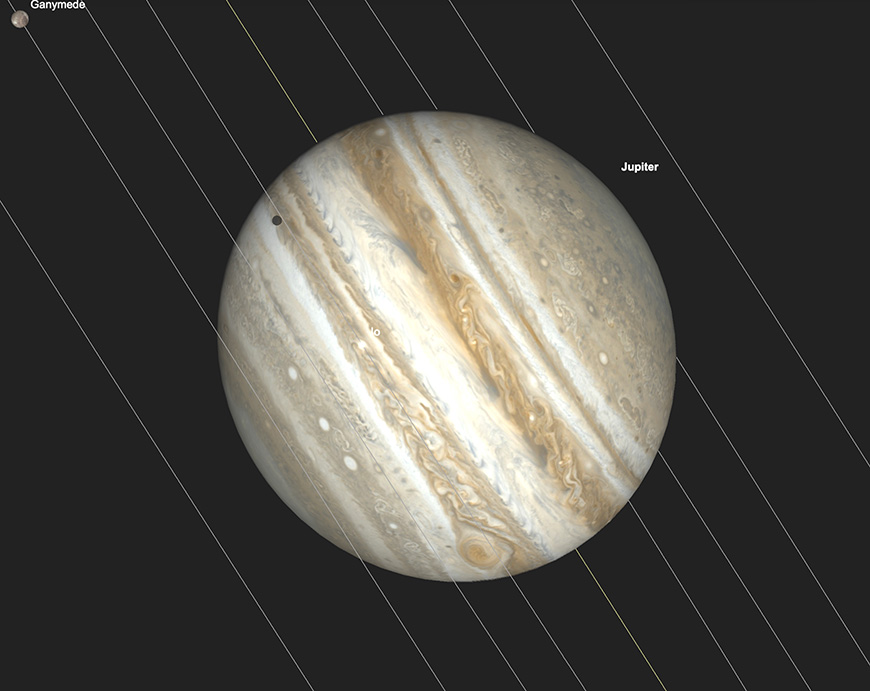 Jupiter and GRS, Io and Io Shadow transit, 9.30pm, 1st April.  Image created with SkySafari 6 for Mac OS X, ©2010-2016 Simulation Curriculum Corp., skysafariastronomy.com.