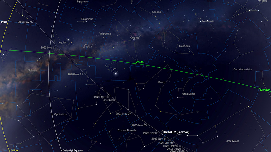 Comet Lemmon path, 1st-15th November.  Image created with SkySafari 5 for Mac OS X, ©2010-2016 Simulation Curriculum Corp., skysafariastronomy.com.