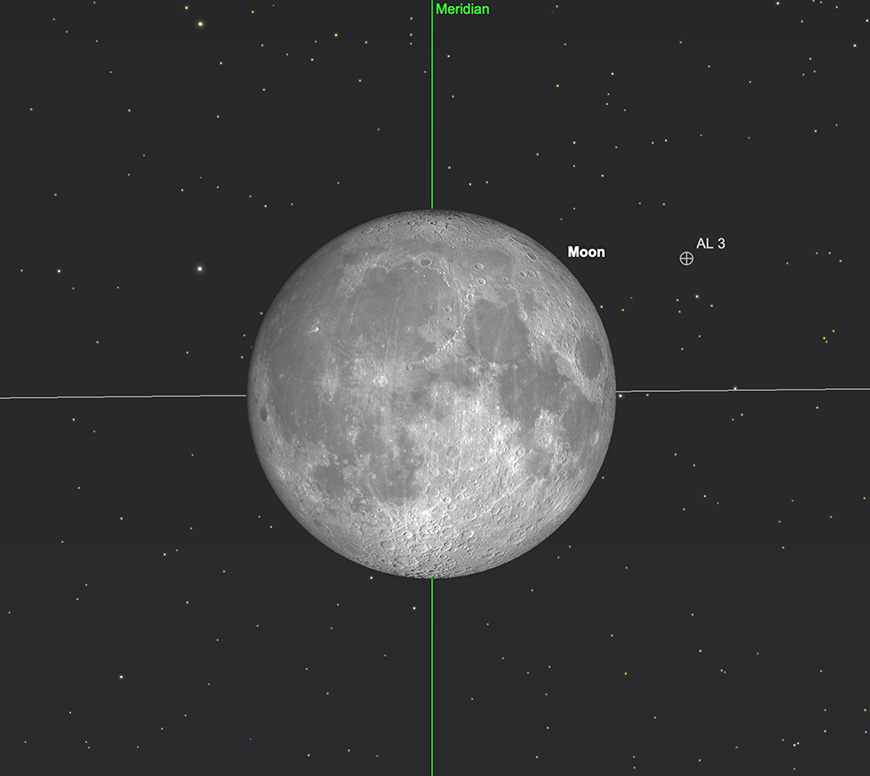 The Full Moon transiting, 12.35am, 3rd July.  Image created with SkySafari 5 for Mac OS X, ©2010-2016 Simulation Curriculum Corp., skysafariastronomy.com.