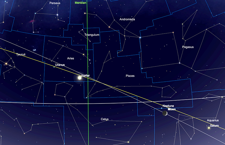 Uranus and Neptune relative sky positions, mid-January.  Image created with SkySafari 5 for Mac OS X, ©2010-2016 Simulation Curriculum Corp., skysafariastronomy.com